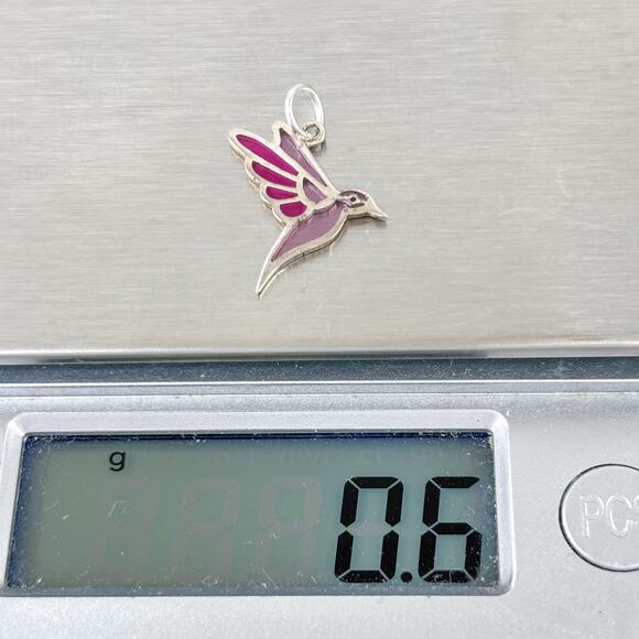 Boma Pink Resin Hummingbird Charm Pendant | Vintage Sterling Silver 925 - Picture 6 of 6